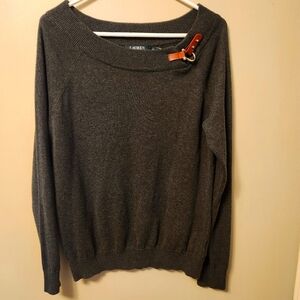 Gray Sweater with Leather Accent